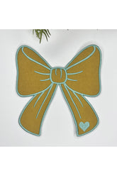 Ribbon Embroidered Fabric Cocktail Napkin 1 Piece Mustard Mint